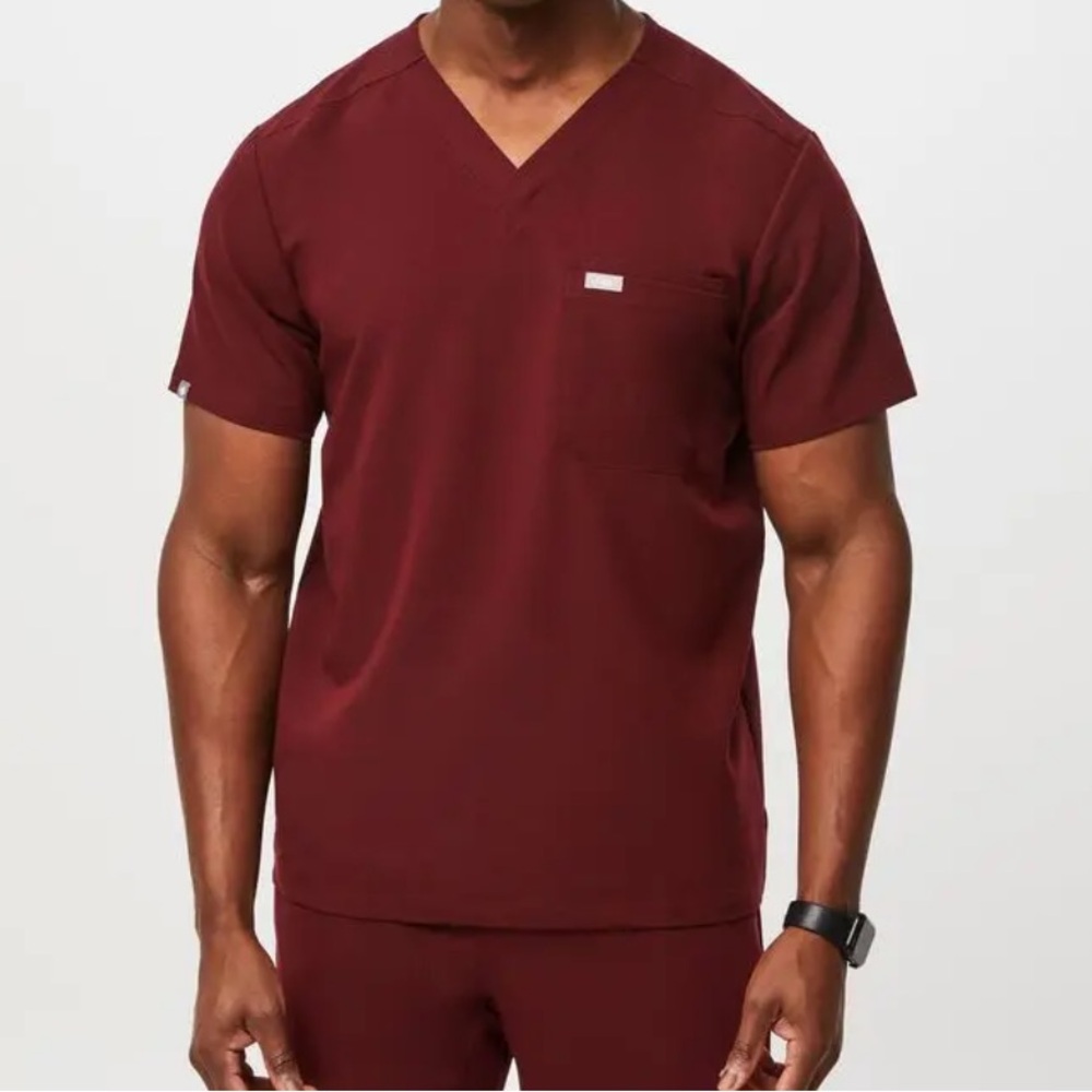 Figs Men's Burgundy Scrub Top